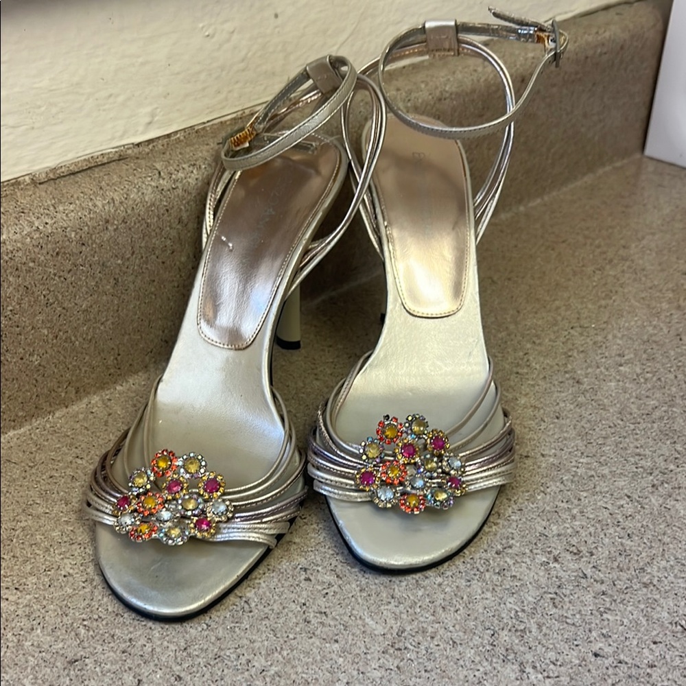 Enzo Angiolini Silver Heels with Crystal Embellishments